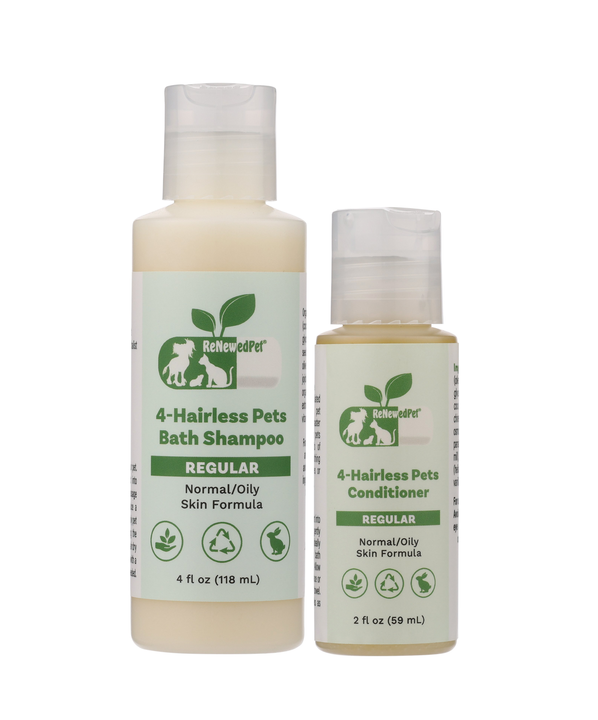 4-Hairless Pets Regular Bath Shampoo and Conditioner with bonus exfoliating gloves for hairless pets with normal to oily skin