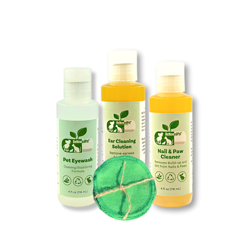 4-ALL PETS natural ear, nail, and eyewash cleaning kit with organic ingredients and reusable cotton pads