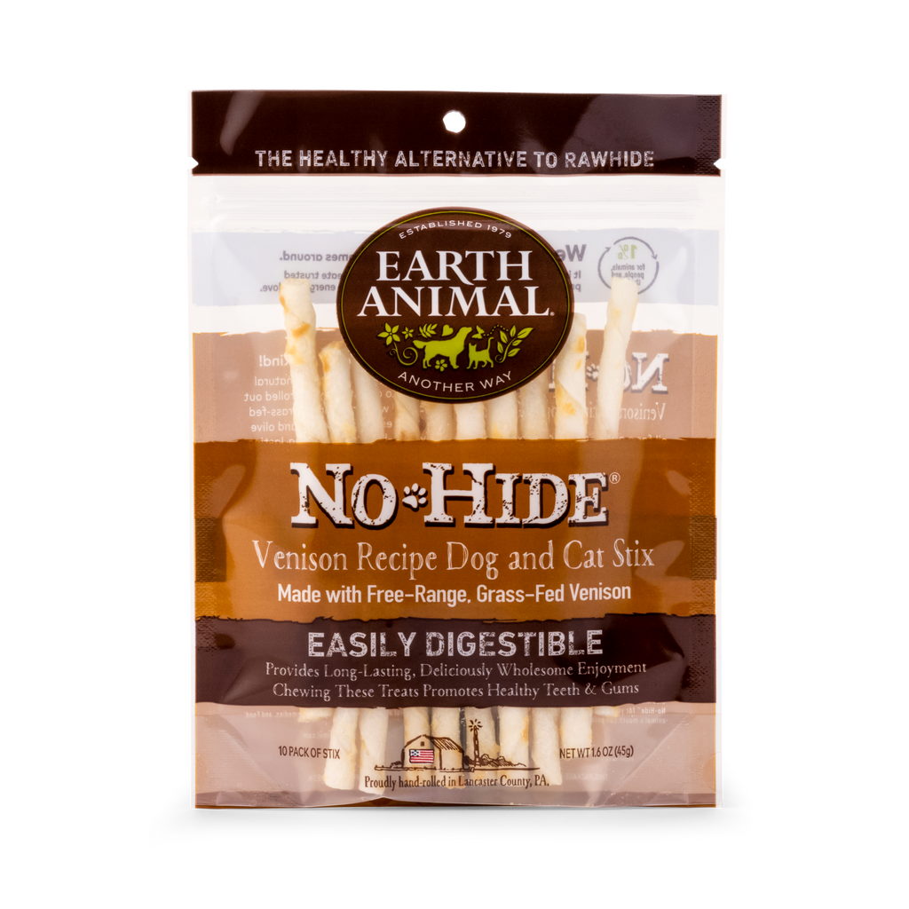 Earth Animal No Hide Venison Pet Stix pack of 10 for small dogs and cats, natural long-lasting chew treats