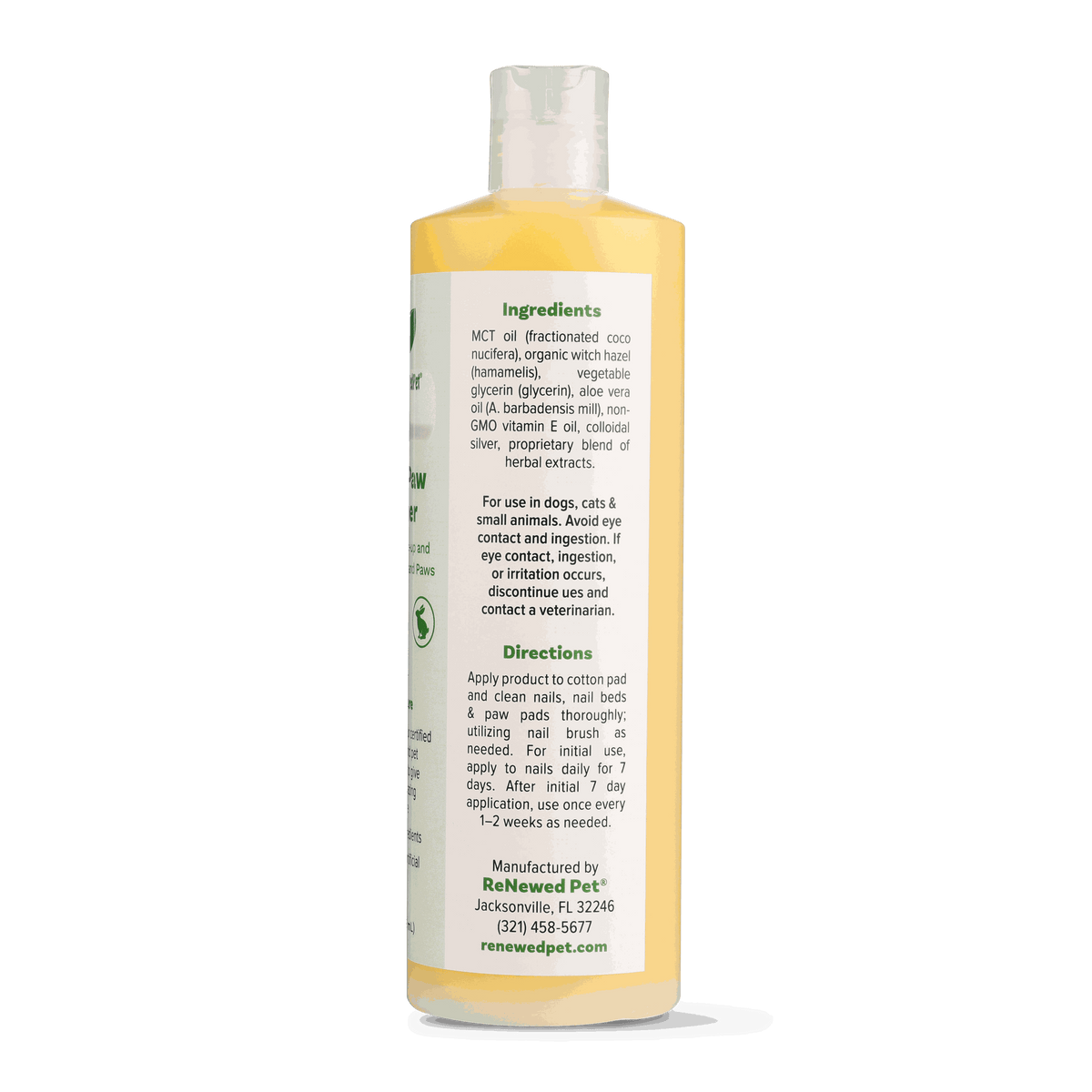 Pet Nail/PAW Cleaner in a translucent yellow bottle with a white flip-top cap and printed ingredient and usage label
