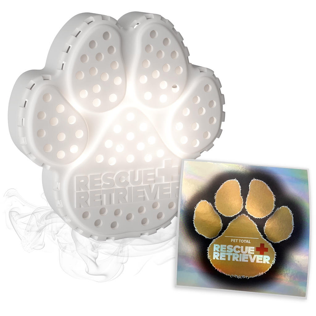 Rescue Retriever™ pet smoke detector with silent strobe and paw-shaped design for pet safety in fires