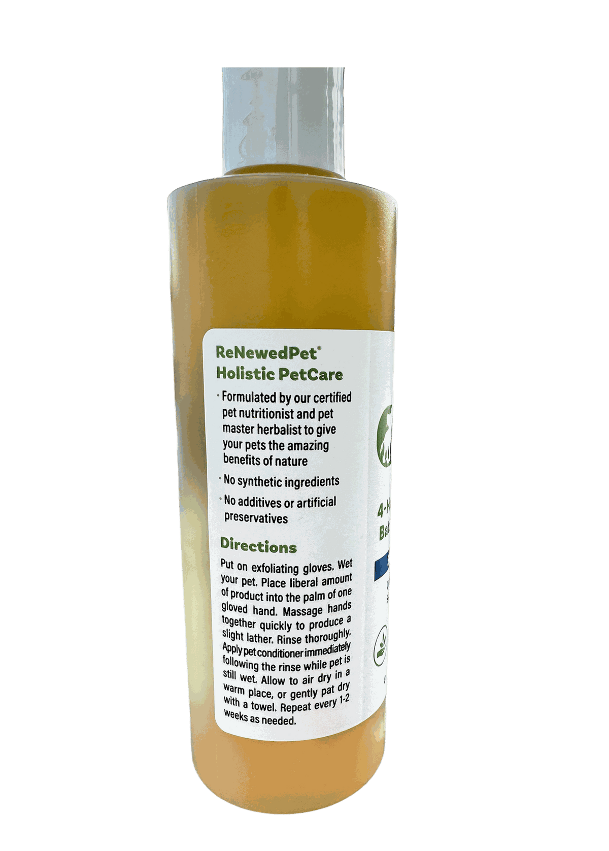 Sensitive Formula Shampoo in an amber bottle with a white label, green text and a clear flip-top cap